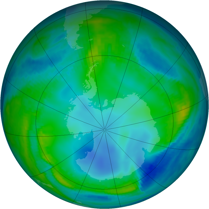Antarctic ozone map for 22 May 2000